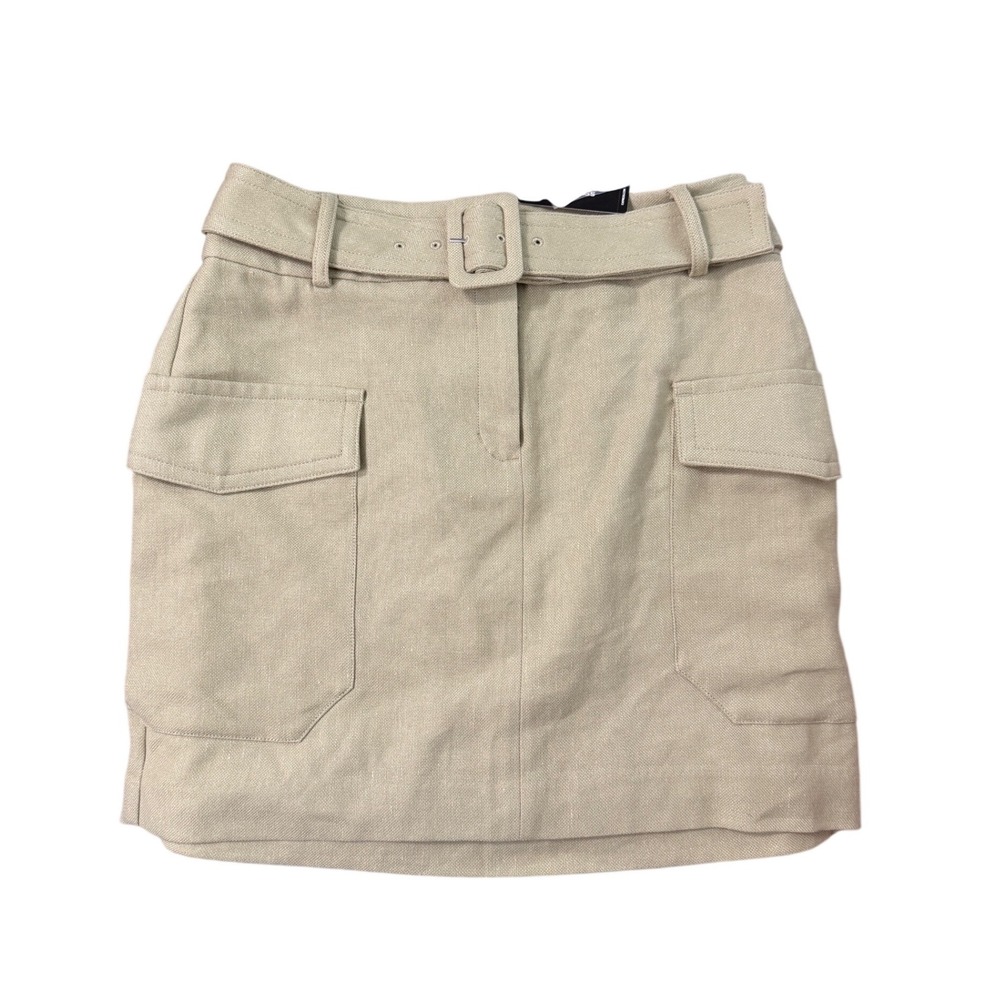 Express Cargo Mini Skirt Women 6 Beige Excellent Belted Linen Blend Utility